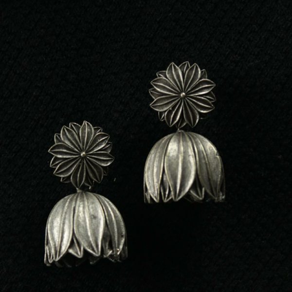 Oxidised Silver Flower Earrings