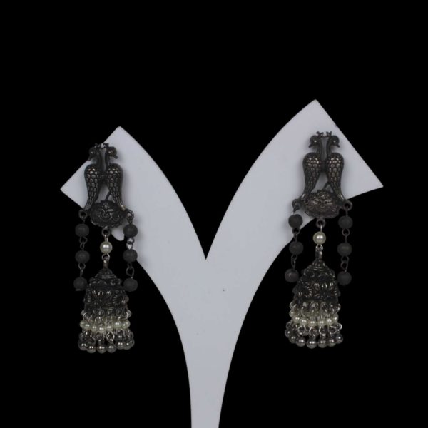Gypsy Jewellery/ Peacock Motif Earrings in Black Polish