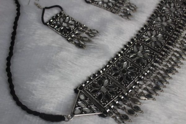 Gypsy Jewellery/ Oxidised Silver Mirror Choker set