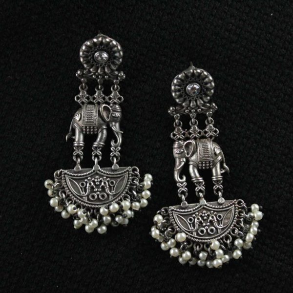 Gypsy Jewellery/ Elephant motif Earrings in Silver Replica