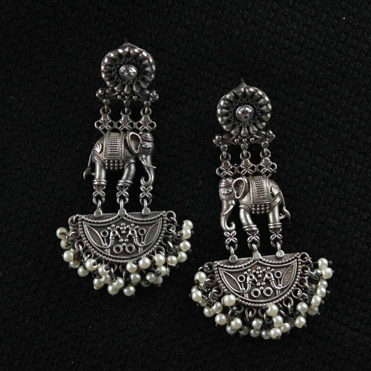 Elephant Motif Earrings in Silver Replica