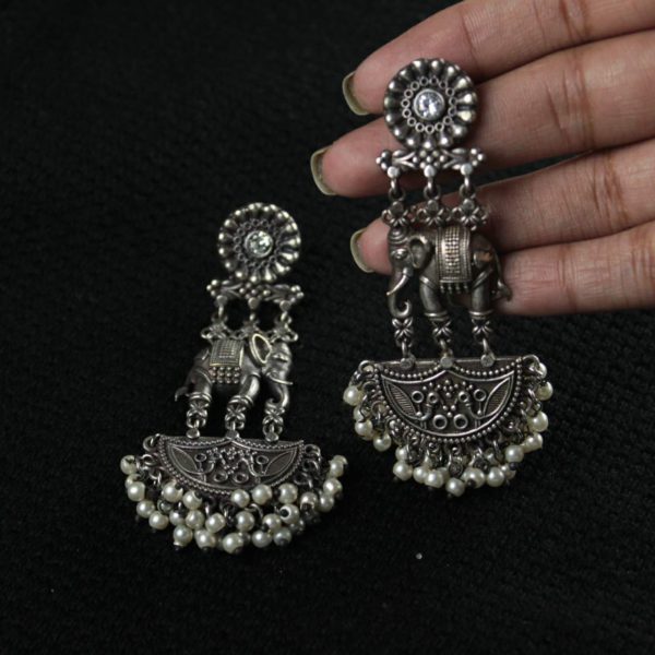 Gypsy Jewellery/ Elephant motif Earrings in Silver Replica