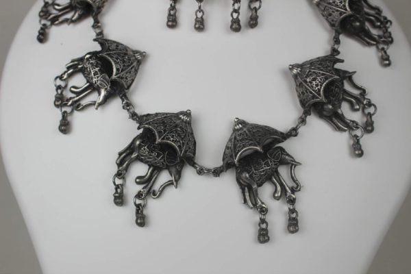 Gypsy Jewellery/ Elephant Motif Choker-Earring Set in Black Polish