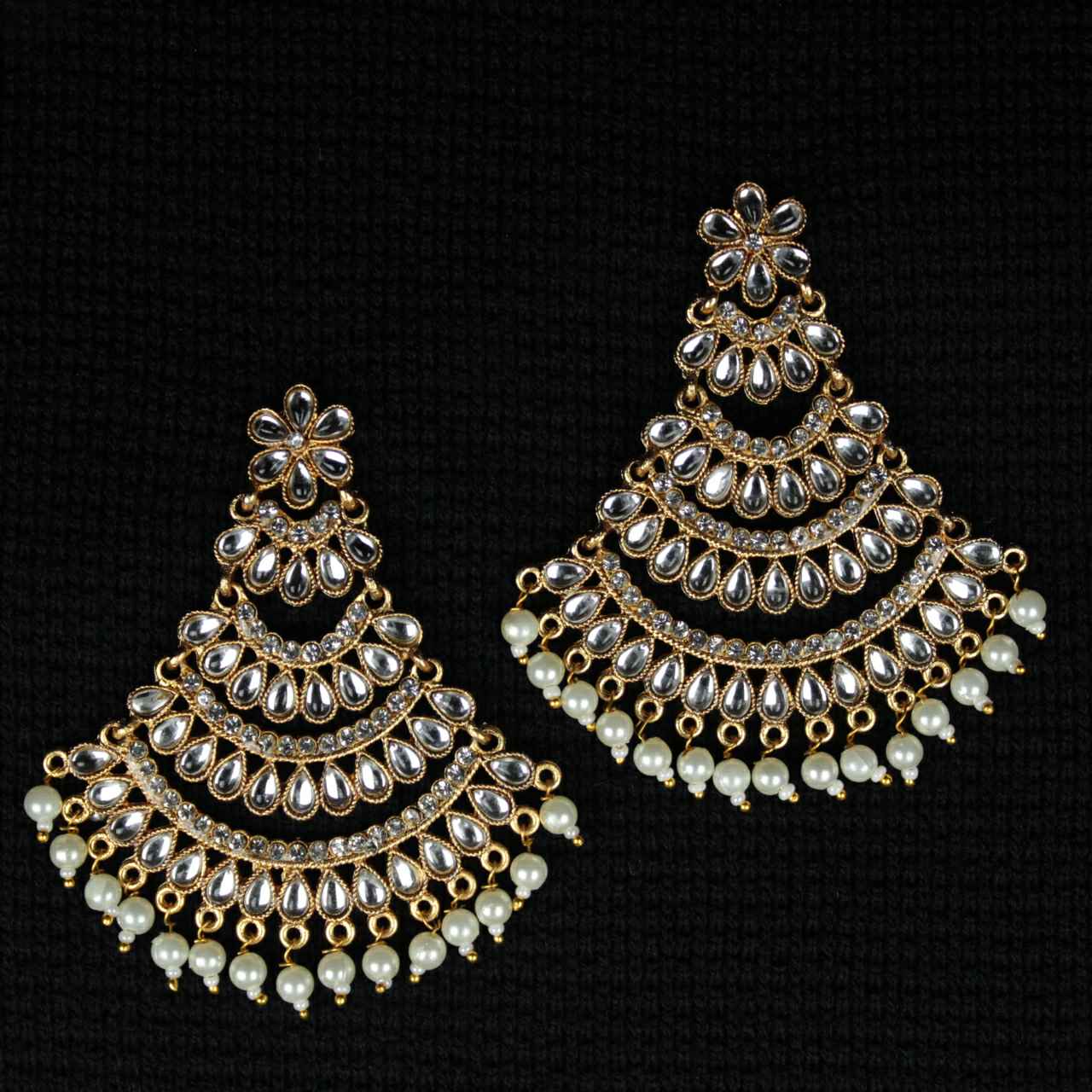 Golden Kundan Earrings - GypsyJewellery