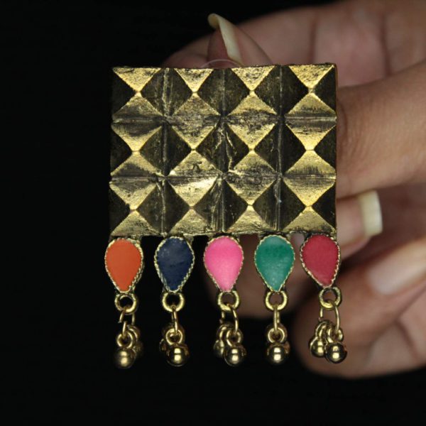Gypsy Jewellery/ Golden Oxidized Enamel Studs