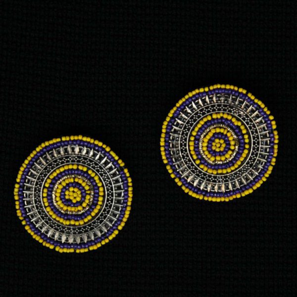Gypsy Jewellery/ Yellow Purple Round Beaded Studs