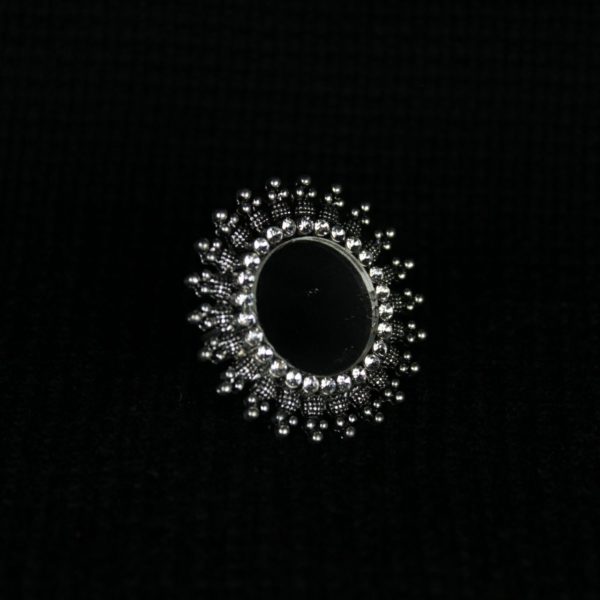 Gypsy Jewellery/ Oxidized Flower Mirror Stone Ring