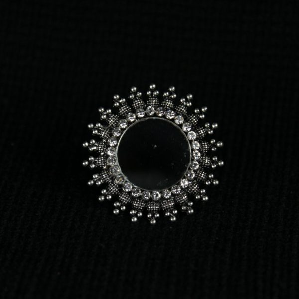 Gypsy Jewellery/ Oxidized Flower Mirror Stone Ring