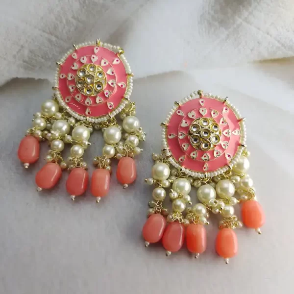 Inayat Meena Stud Earrings- Peach